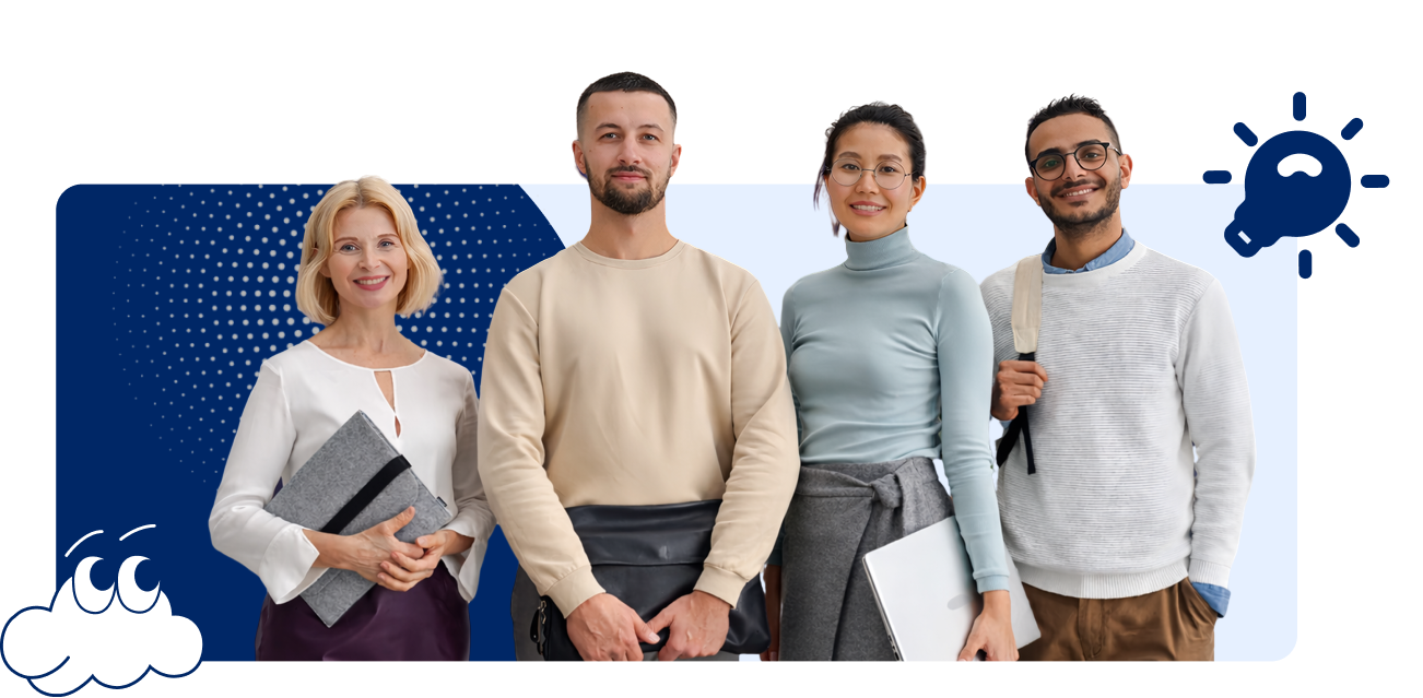 A diverse team collaborating joyfully